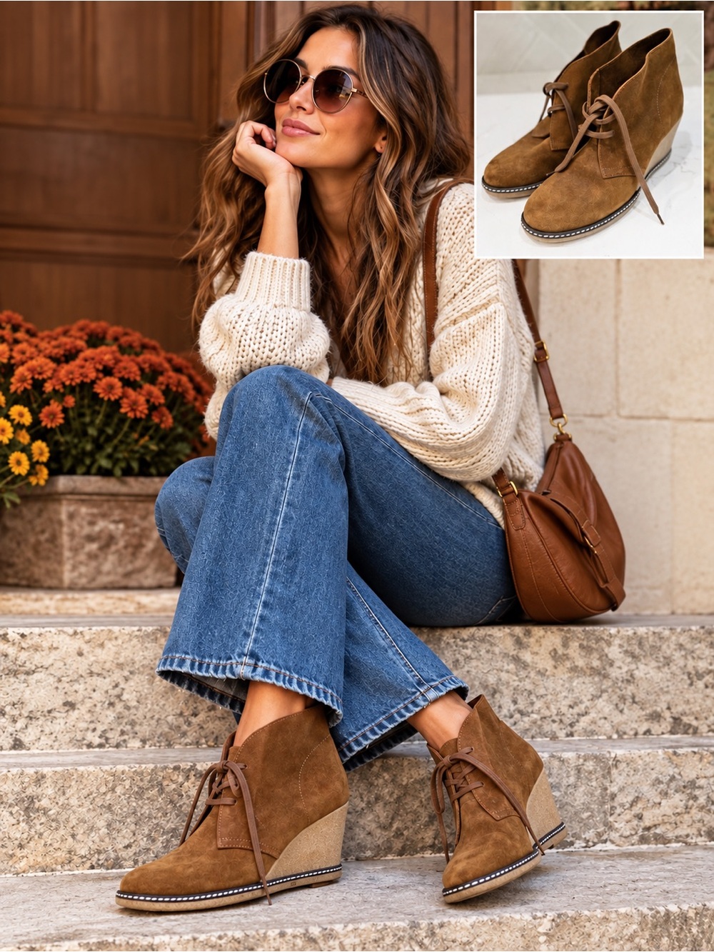 J.Crew MacAlister Suede Wedge Booties Size 8 Made in Italy Boho Retro